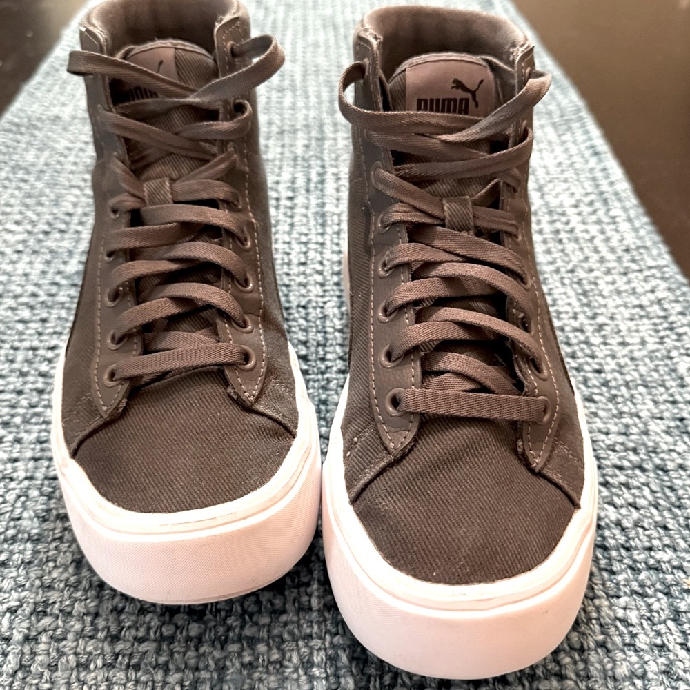 Puma Kaia Mid Platform Gray Sneaker With White Rubber Sole Women Sz 7 - Picture 6 of 11